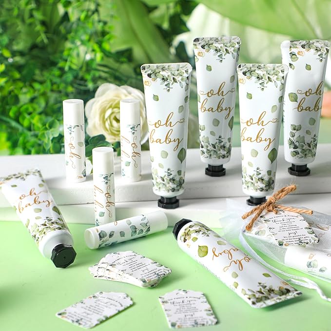 192 Pcs Baby Shower Gifts for Guests Prizes Include 48 Hand Cream and 48 Lip Balm Bulk Bridal Wedding Party Gifts Favor Travel Hand Lotion with Organza Bags Tags for Guests(Oh Baby)