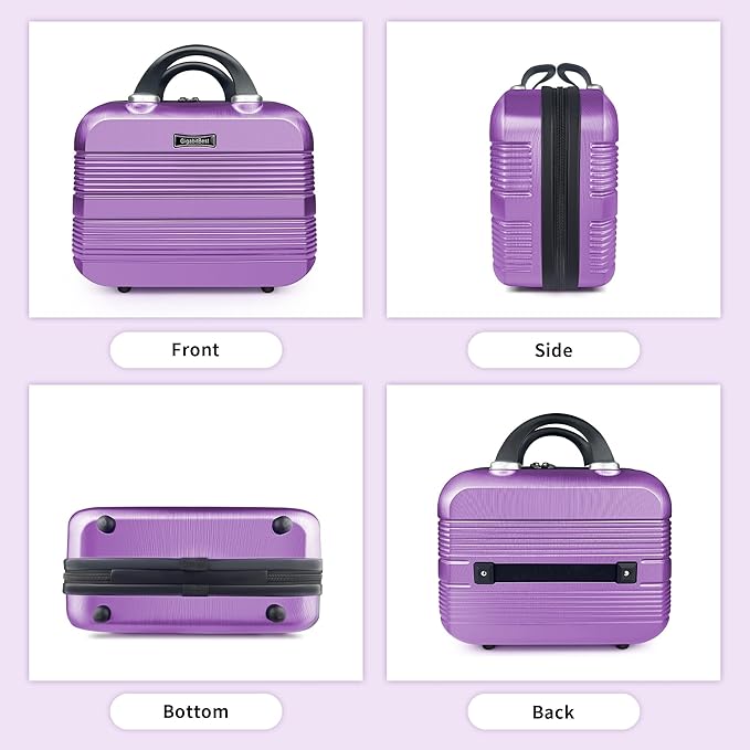 14" Portable Hard Shell Makeup Travel Case - Stylish PC+ABS Cosmetic Organizer for Women - Scratch-Resistant, Elastic Strap, Mini Suitcase - Perfect for Romantic Gifts（Futuristic Purple）