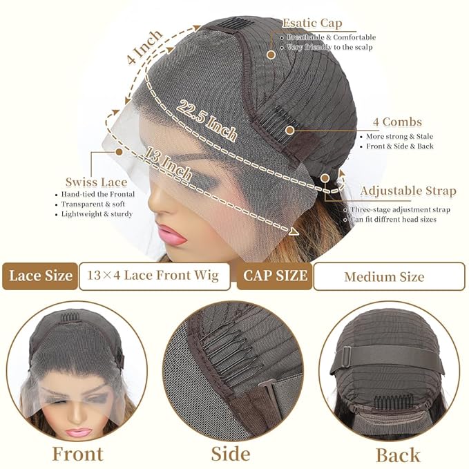 13x4 Highlight Black and Blonde Lace Front Wig Human Hair Pre Plucked 1B/27 Ombre Lace Front Wig Human Hair 200% Density Colored Glueless Wigs Human Hair 22 Inch