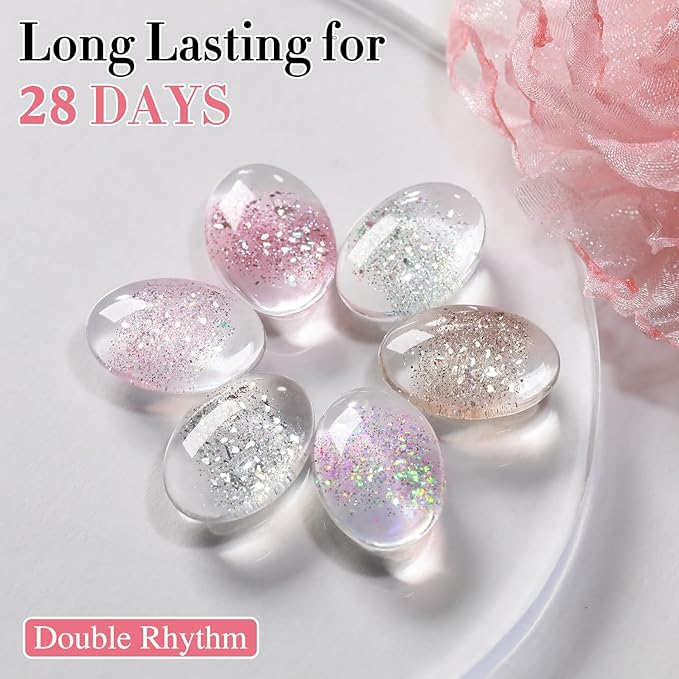 Double Rhythm 0.5 Oz Glitter Gel Polish Set of 6 Color with Display Board 15 ml Full Size Kit Shimmer Reflective Sparkle Soak Off Manicure Salon DIY at Home (Gold Silver Light Pink Rose-T6-35)