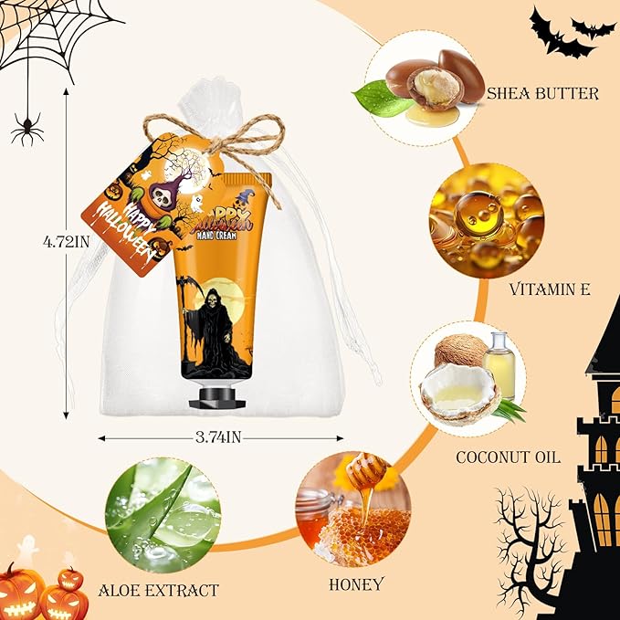 Halloween Hand Cream Set - 50 Gift Packs with Cards & Bags, Perfect for Parties & Decorations