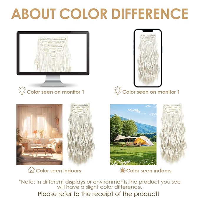 Clip in Hair Extensions for Women - 20 Inch Long Wavy Brown Extensions, 6PCS Ice Brown Hairpieces that Blend Naturally with Your Real Hair (20 Inch, Ice Blonde)