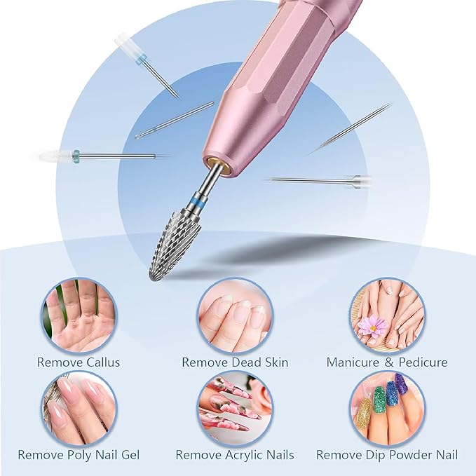 Depvko 13PC Nail Drill Bits Set, Drill Bits for Nails, 3pcs Tungsten Carbide Drill Bits+ 3pcs Ceramic Efile Nail Drill Bits+ 6pcs Cuticle Drill Bits+ 1pcs Brush, 3/32 inch Nail Bits for Nail Drill