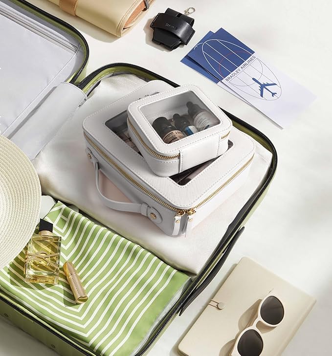 Small Makeup Bags for Purse TSA Approved Toiletry Bag Small Cute Clear Toiletry Bags for Carry-on Traveling Travel Size Car Accessories Essentials Organziation Storage for Women Girls(White, Mini)