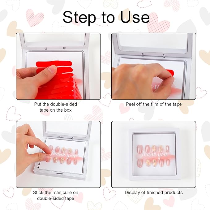 30 Pcs Press on Nail Boxes Packaging with 90 Pcs Adhesive Double Sided Tape with 30 Pcs Display Card for Nail Display White
