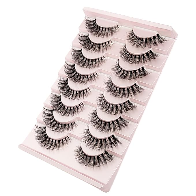 Cat Eye Lash Mink Lashes Fluffy NINGLASH Wispy Lashes Strips False Eyelashes Natural Look Fake Eyelash 15mm Faux 3D 7 Pairs Lash Pack