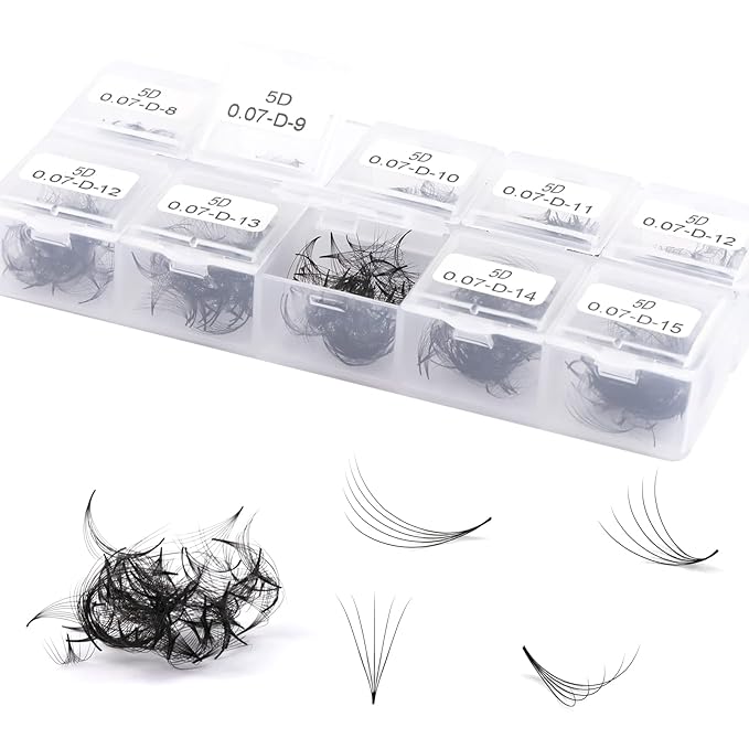 Promade Fans Lashes Extensions 1000 Pcs Loose Fans 4D 0.07mm D Curl Premade Fans Eyelash Extensions 8-15mm Mixed Length Multiple Options Pro Made Fans Eye Lash Extensions (4D 0.07 D 8-15 mix)