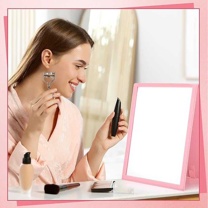 Travel Hanging Mirror 33.5 x 13.4 Inch Dance Bag Mirror Backstage Foldable Hanging Christmas for Gifts Dance Bag Dancers Artists Aestheticians Home Spa Events(Pink)