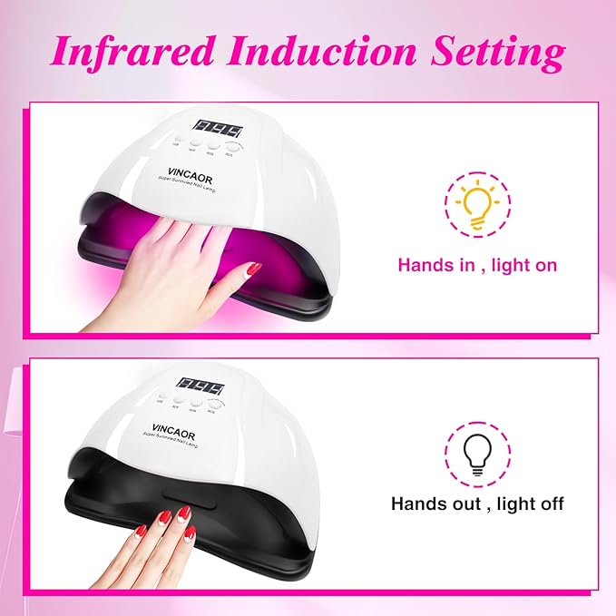 VINCAOR UV Light for Gel Nails, 180W Nail Dryer UV Gel Lamp, Nail Polish Light with 4 Timer Settings, 45 Beads, Polish Curing UV LED Dryer with Automatic Sensor（Purple Light