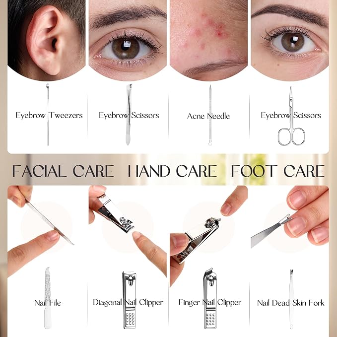 24 Sets Manicure Bulk Mothers Day Gifts Professional Nail Care Kit Nail Clippers Kit 8 in 1 Stainless Steel Pedicure Set with Travel Case Portable Grooming Kits for Men Women Friends(Retro)