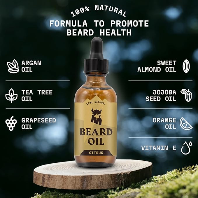 Striking Viking Beard Oil for Men - 2 Fl Oz, Citrus Scent - Naturally Derived Conditioner with Almond, Tea Tree, Argan & Jojoba Oil for Beard Growth, Softening & Moisturizing