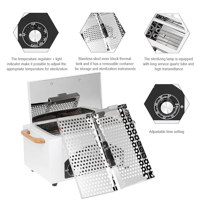 High Temperature Metal Tool Cleaning Box, 110V 300W 1.5L with Timer Manicure Pedicure SPA Salon Barber Equipment for Sundry Beauty Hair Nail Metal Tools with Handle