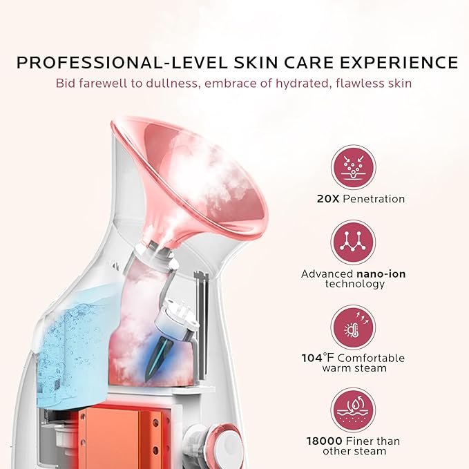 Facial Steamer Self-Care Gift Kit: Nano Ionic Face Steamer Deep Cleaning Unclogs Pores - Humidifier Hot Mist Spa Gifts for Women with 20 Skin Care Tools (Deep Cleansing Pore Refining)
