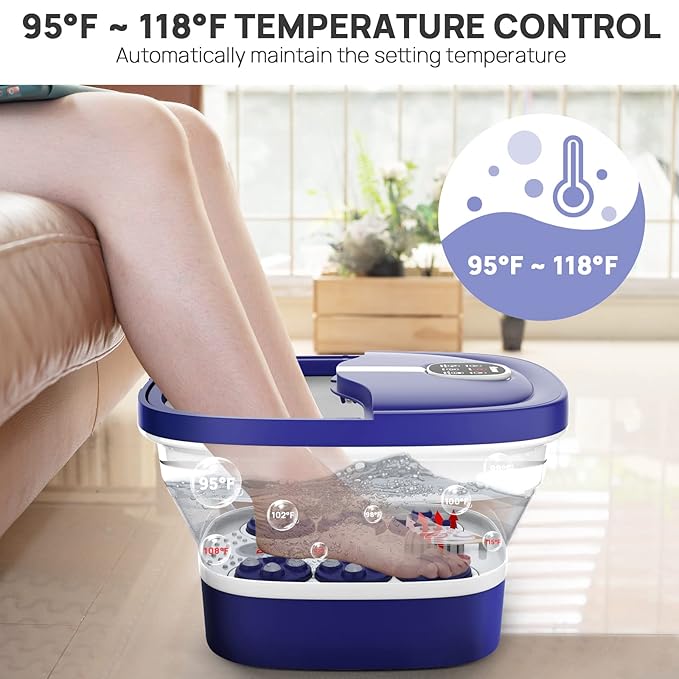 HOSPAN Collapsible Foot Spa Electric Rotary Massage, Foot Bath with Heat, Bubble, Remote, and 24 Motorized Shiatsu Massage Balls & 12 Essential Oil Rich Foot Bath Bombs Gift Set for Feet Stress Relief