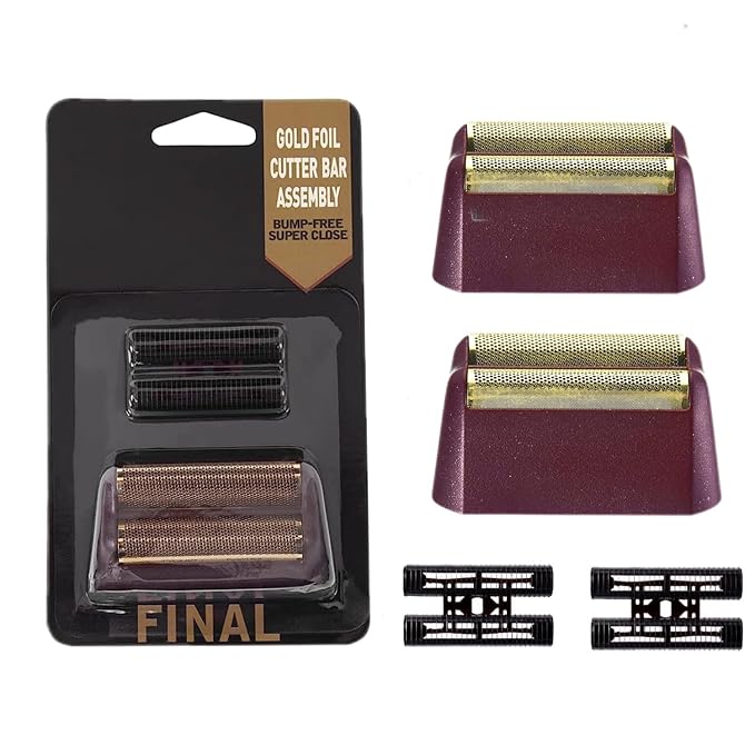 2 pcs Professional 5 Star Series Finale Shaver Shaper Replacement Super Close Gold Foil and Cutter Bar Assembly Compatible with Wahl Shaver Foil Model 7043-100,7031-100(Red)