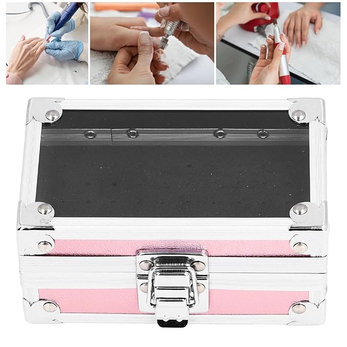 Nail Drill Bit Holder Storage Box, Multi Hole Nail Drill Bits Stand Displayer with Transparent Flip Cover, Nail Bits Organizers Container (Dazzling )