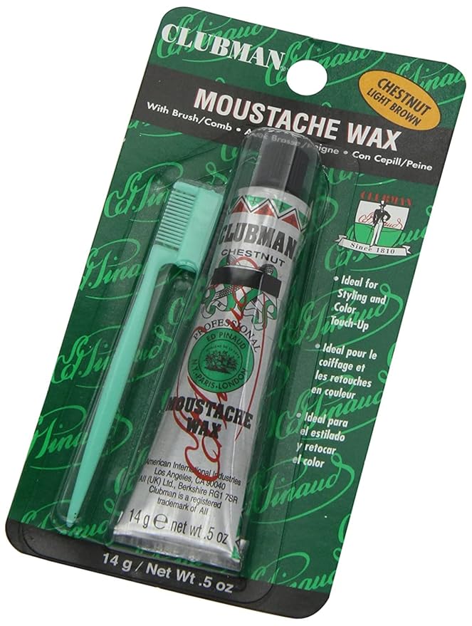 Clubman Pinaud Moustache Wax in Chestnut, Strong Hold, Natural Color Blend for Styling Beards, Sideburns, and Eyebrows 0.50 Fl Oz (Pack of 6)