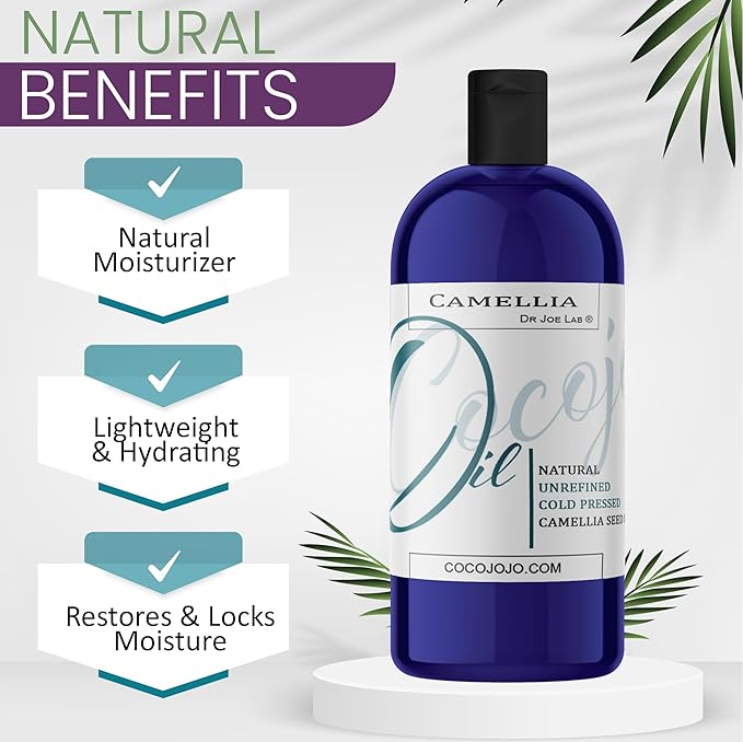 Dr Joe Lab Japanese Camellia Seed Oil - Pure, Cold Pressed, Non-GMO Carrier - 8 oz - for Skin, Hair, Nails, Body, Facial Hair - Hydrating Moisturizing Vegan Nourishing - Packaging May Vary