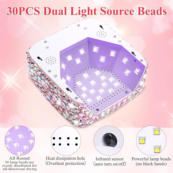 Cordless UV Led Nail Lamp, Diamond UV Nail Lamp for Gel Nails, Rechargeable Nail Dryer, Heart with 5 Timer and LCD Monitor, Professional for Valentines Day Gifts and Home Salon