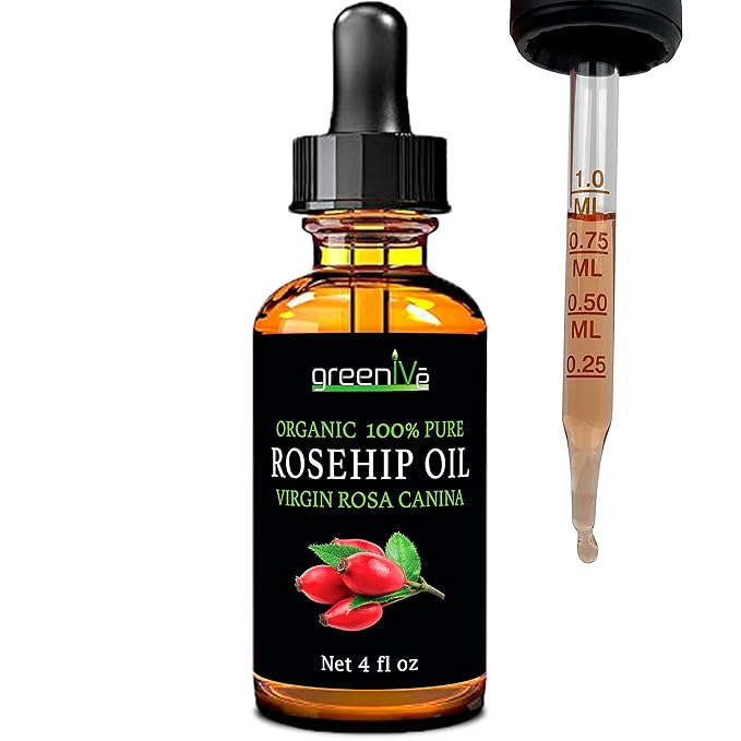 GreenIVe Rosehip Oil Rosa Canina 100% Pure Cold Pressed Virgin Oil Hair and Skin and DIY products (4oz dropper)
