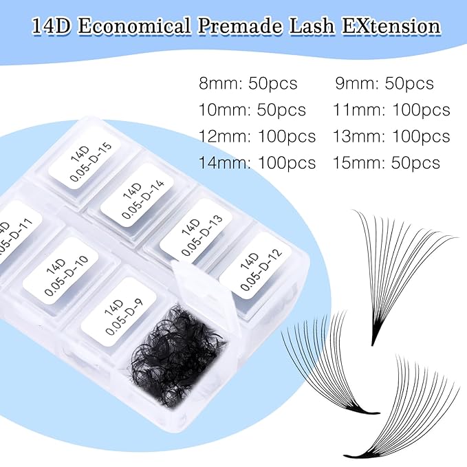 Obeyalash 600 Fans Premade Lash Extensions Fans Premade Volume Fans Eyelash Extensions Pro Made Fans Lash Extensions D Curl Handmade Loose Fans for Lash Extension Supplies (14D-0.05D-D, 8-15mm)