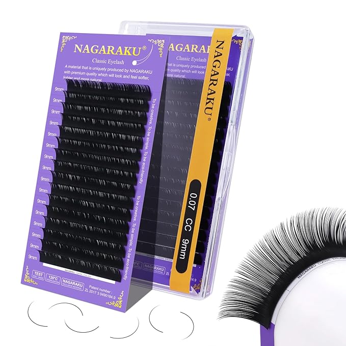 NAGARAKU Eyelash Extensions Individual Lashes Extensions Classic Lash Matte Black 16 Rows Soft Natural Matte Black Professional Beauty Salon Lash Supplies -0.07CC 9mm