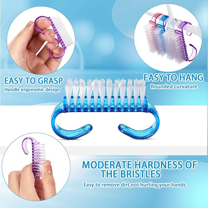 200 Pcs Handle Grip Nail Brush Fingernail Scrub Cleaning Cleaner Nail Brushes Scrubber Bulk for Men Women Hands Feet Toes and Nails Pedicure, 4 Colors