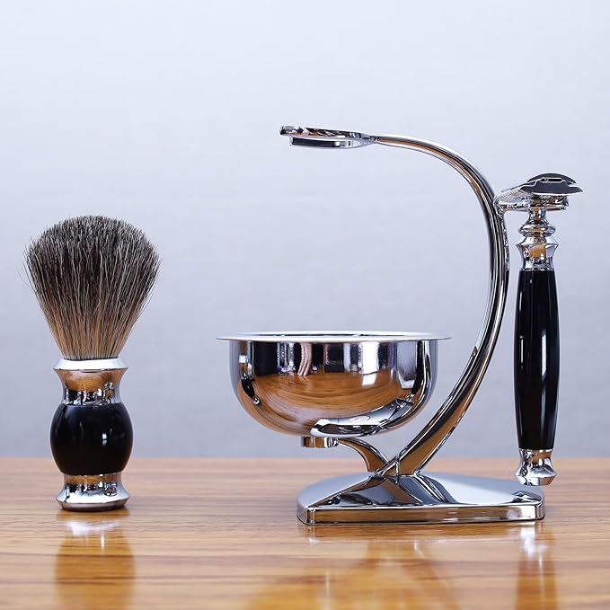 Shaving Kit,Double Edge Safety Razor with 10 Original Blades for Men,Badger Hair Shaving Brush and Bowl Kit,Stand Holder,Men's Grooming Tool Set