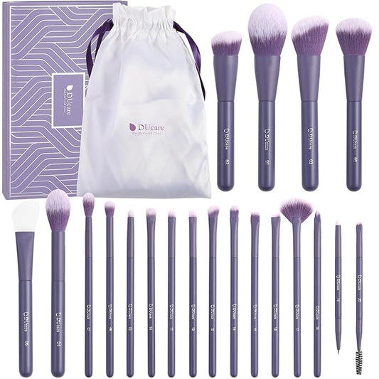 DUcare Makeup Brushes Professional 20Pcs Purple Makeup Brush set with Silicone Face Mask Brush Kabuki Foundation Blending Powder Blush Concealers Eyeshadows Brushes