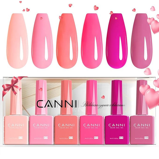 CANNI 6 Colors 9 ML Hema-Free Pink Gel Nail Polish Set, Hot Pink Purple Gel Polish Kit Light Baby Neon Pink Colors, Soak Off LED Nail Gel Manicure Kit DIY at Home Salon Gifts