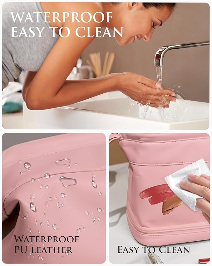 Gifts for Her: Initial Large Makeup Bags, Personalized Double Layer Cosmetic Bags with Makeup Brush Organizer, Waterproof PU Leather Travel Toiletry Bags for Wedding & Bridesmaid Gifts
