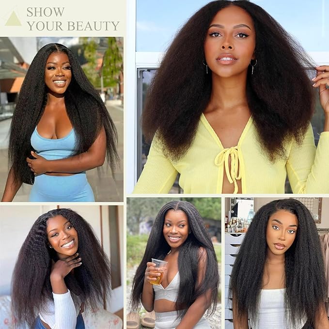 14 16 18 Inch Kinky Straight Bundles Human Hair Yaki Straight Human Hair Bundles Raw Kinky Human Hair 3 Bundles For Black Women Natural Black 12A Sew In 100% Brazilian Virgin Human Hair Bundles