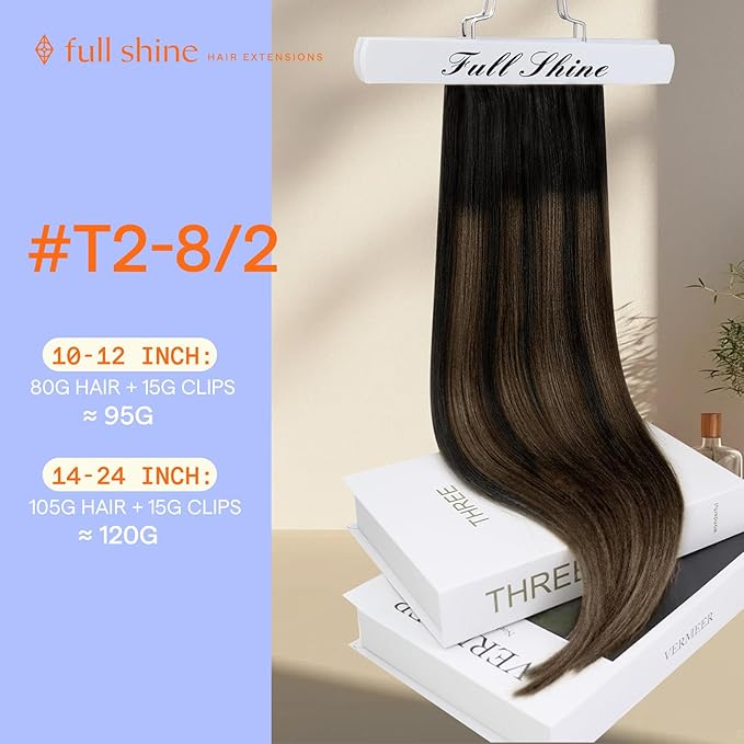 Full Shine Balayage Clip in Hair Extensions Dark Brown to Light Brown Remy Hair Extensions Clip in Human Hair Invisible Hair Extension 16 Inch 7 Pcs 120 G