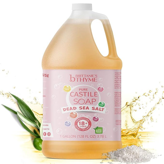 Brittanie's Pure Organic Castile Liquid Olive Oil Soap Refill, Dead Sea Salt, 1 Gallon | Face, Body Wash, Dishes, Pets & Laundry | Vegan & Gluten Free Non-GMO
