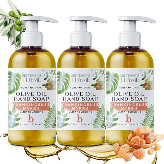 Brittanie’s Pure Castile Liquid Soap Refill, Frankincense, 12 Ounce 3 Pack | Dish Soap, Hair & Body, Home, Gentle and Pure, Made with Natural Luxurious Oils, Vegan & Gluten Free Non-GMO
