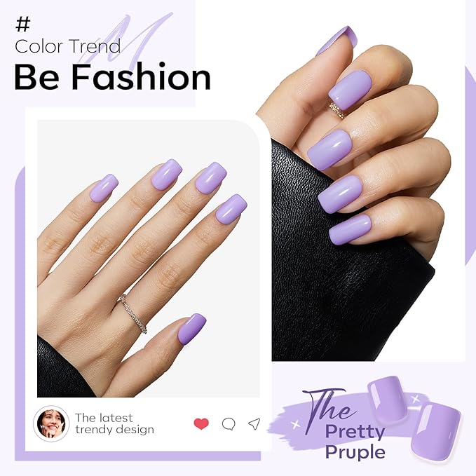 Modelones Purple Press on Nails, Spring Easter Short Square Fake Nails, Reusable Nail Kit with Nail Glue Adhesive Tabs Mini Nail File, Nails Press Ons 32Pcs 16 Sizes, Women Girl Gift