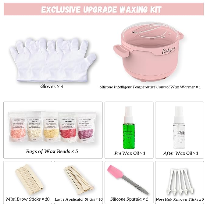 Facial Wax Warmer for Hair Removal, Home Bikini Sugar Waxing Kit for Women & Men, Collapsible Silicone Waxing Pot，Smart Temperature Control, Leg Face Body Eyebrow Wax Kit (Waxing Pot Kit)