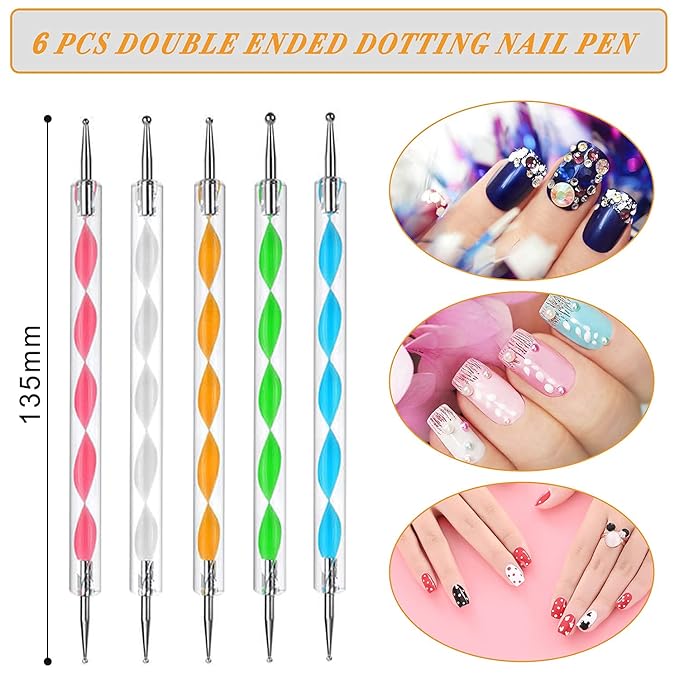 AROIC Acrylic Nail Brush Set - 28 Pcs Including UV Gel Art Brushes, 3D Extension Brush, Double Ended Dotting Pen for DIY With White Box, Colorful (Pack of 2)