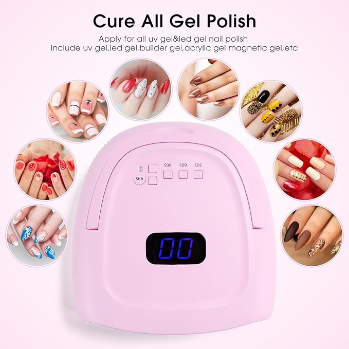 Rechargeable LED Nail Lamp 60W Portable Wireless Nail Dryer UV Gel Polish Light with LCD Display, Auto Sensor and 4 Timer Settings, Professional Curing Lamp with 42 LED Beads for Salon