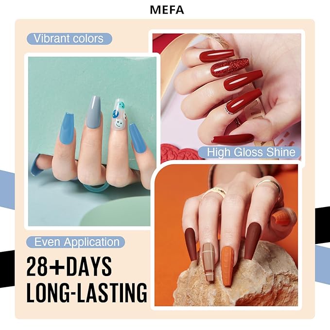 MEFA Gel Nail Polish Set, 12 Colors Orange Burgundy Red Gel Polish Set Flash Dark Red Glitter Nail Polish Shimmer Nude Brown Blue Yellow Nail Gifts for Women Girl DIY Salon Home Spring Summer