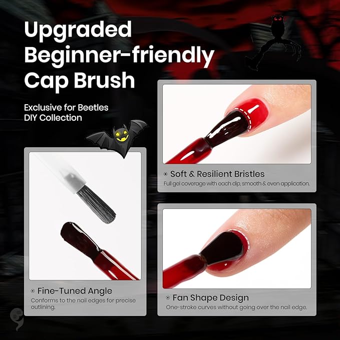 Beetles Gel Nail Polish Set, Red Black Cat Eye Gel Polish and Soild Nail Glue Kit -All in 1 Beetles X DIY nail with Chrome Nail Powder 5D Nail Stickers and Rings for Party Gift Holiday