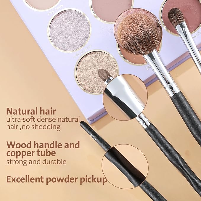 ENERGY Eyeshadow Brush Set - 4PCS Natural Hair Blending Brushes for Powder, Cream & Liquid Makeup with Travel Dust Covers - Eye Makeup Tools for Shading & Detailing - Pro Kit for Artists & Beginners