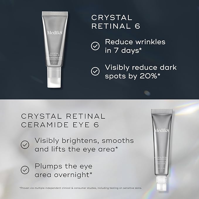 Medik8 Nighttime Renew Duo - Crystal Retinal 6, Crystal Retinal Ceramide Eye 6 - Firming Face Serum - Smoothing, Lifting Eye Cream - 2 pc