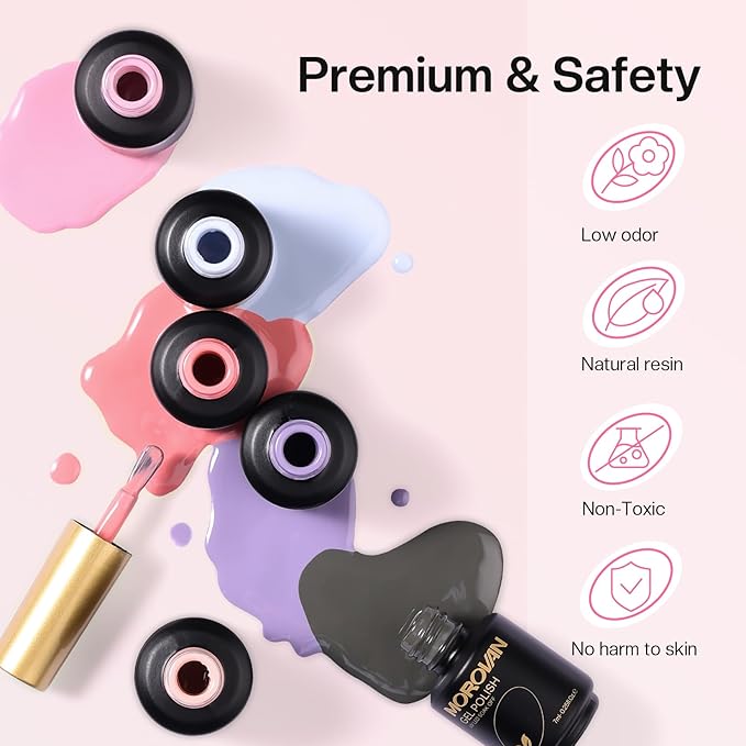 Morovan Gel Nail Polish Kit: 28 Colors With UV/LED Light, Macaron Nude Pink Polish, Nail Art Decorations, Manicure Tools, DIY Salon Home Gifts Tape