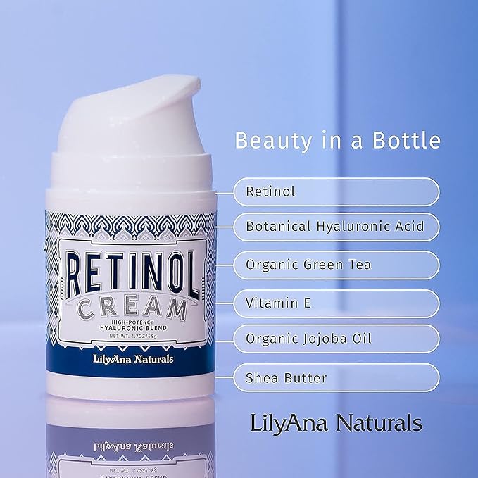 LilyAna Naturals Retinol Cream Moisturizer 1.7 Oz and Charcoal Face Scrub 3 Oz Bundle - Anti Aging, Retinol Moisturizer, Wrinkle Cream for Face and Anti-Aging Facial Exfoliator for Women and Men