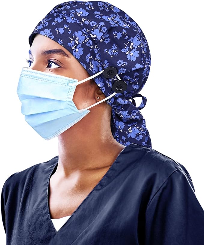 Satin Lined Work Cap with Button for Long Hair Women