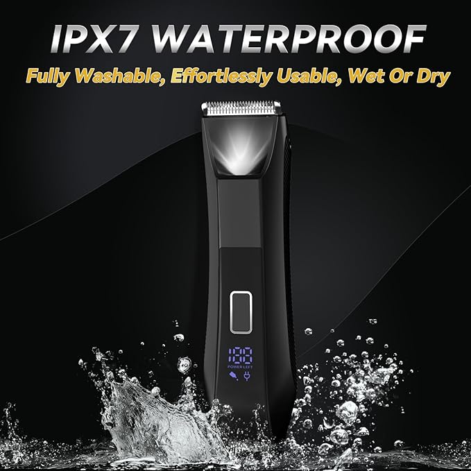 VIKICON 2-in-1 Manscape Trimmer & Shavers for Men: No-Nick Full Body Electric Razor for Pubic, Balls, Back Hair w/Dual-Head Trimmer & Foil Blades - Waterproof Groomer Kit w/Light, Travel Lock & Pouch