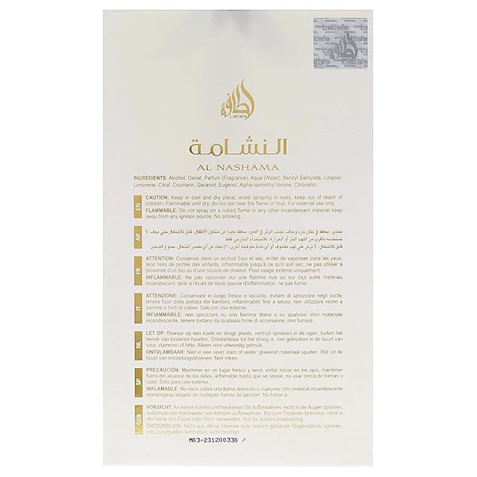 Lattafa Al Nashama Caprice Eau de Parfum Spray for Unisex, 3.4 Ounce