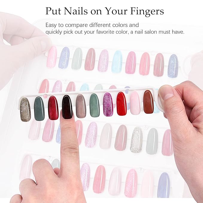 Nail Color Display Book Nail Swatch, C10 Plastic Nail Sample Display Book Nail Gel Color Card Book with Transparent Replacement Nails, No Need Pasting, No Need Glue (C10)