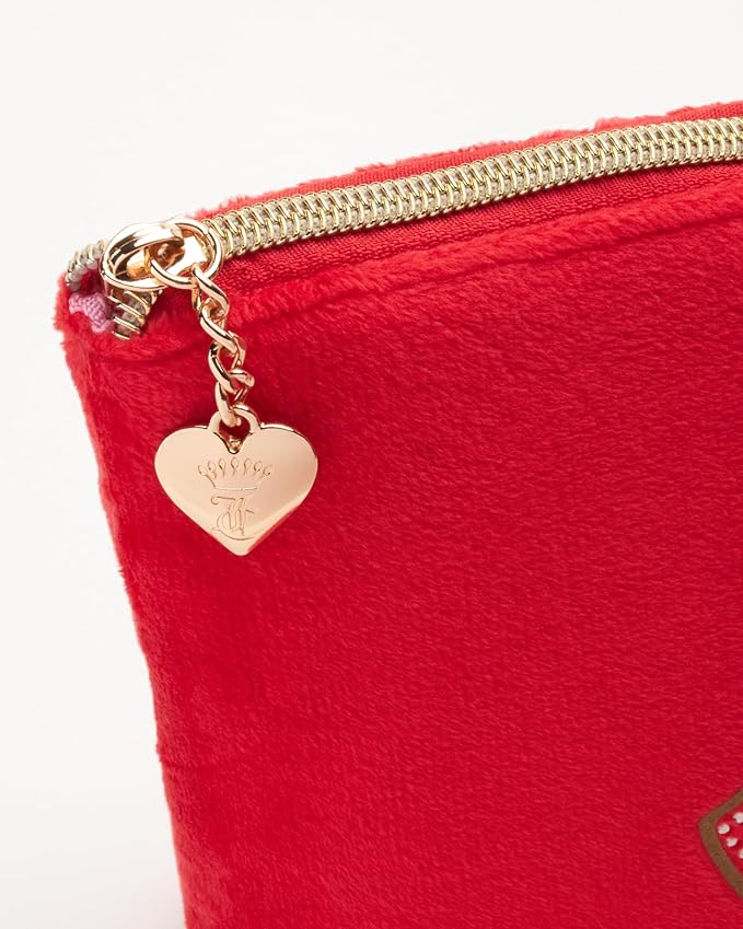 Juicy Couture Women's Cosmetics Bag - Travel Makeup and Toiletries Top Zip Wedge Pouch, Size One Size, Red